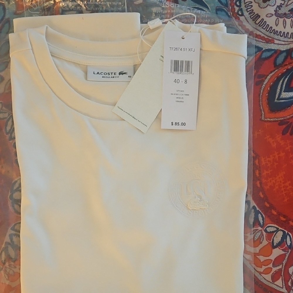 Lacoste Cream Short Sleeve Tee Soft V-Neck